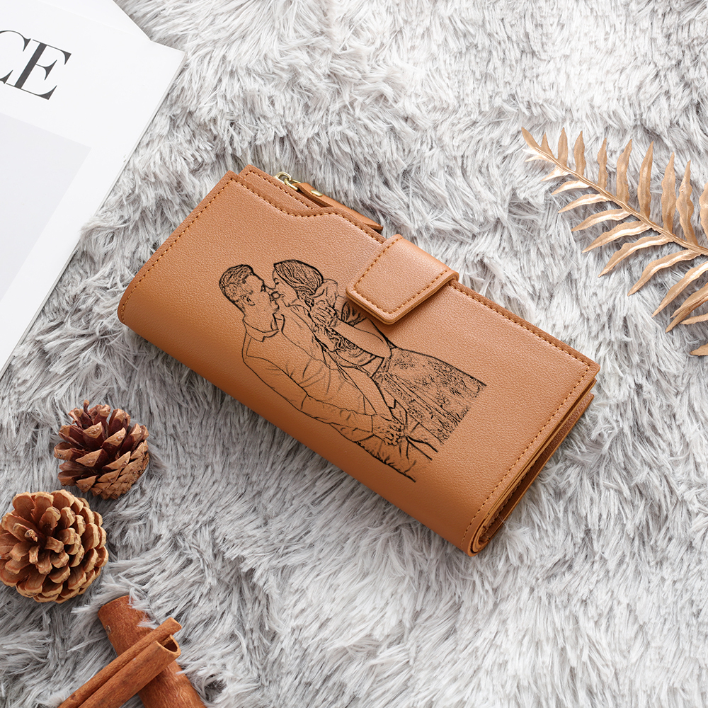 Personalised Leather Wallet Engraved Photo Long Purse Folding Wallet Gifts For Women-Jessemade AU