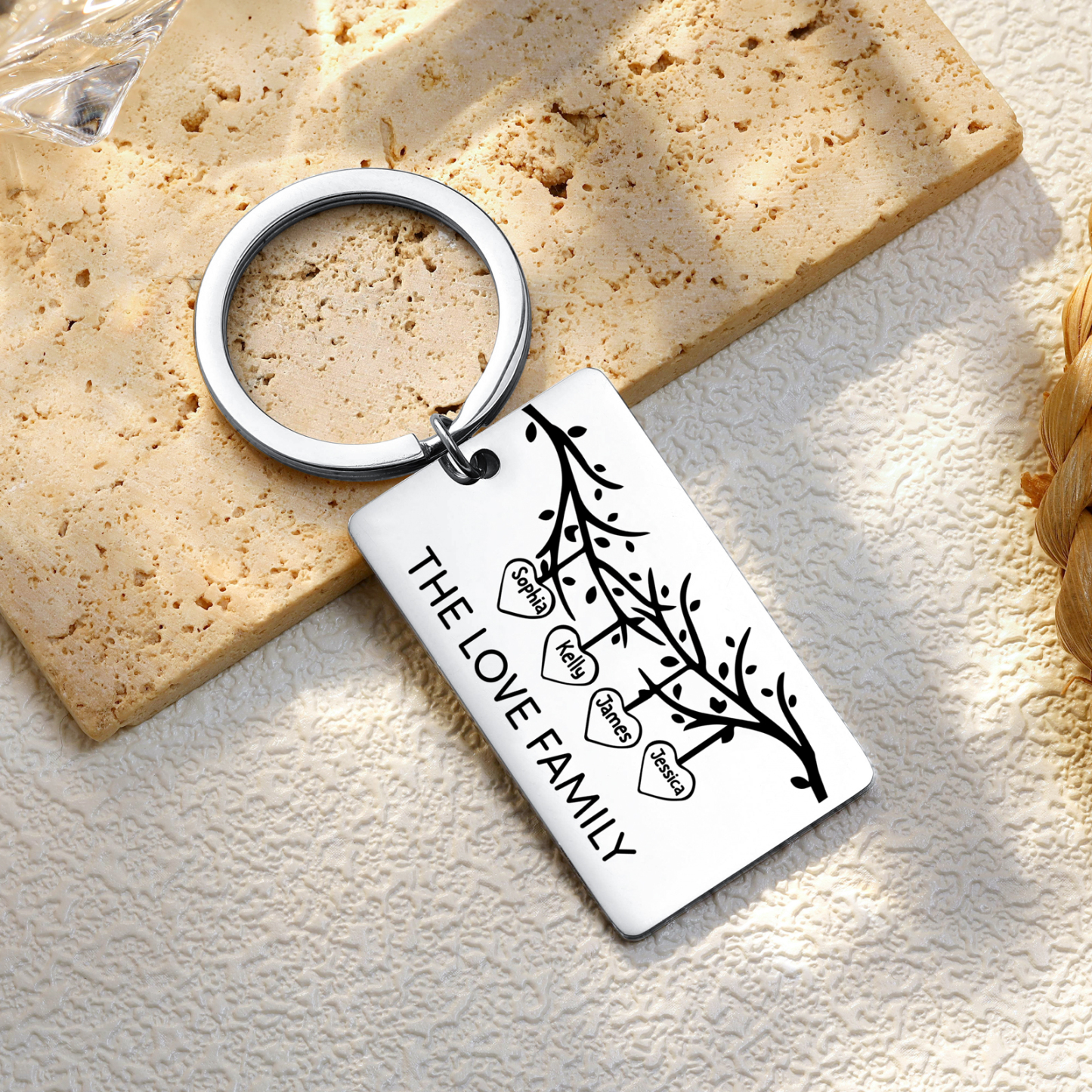 Custom Family Tree Keychain with 4 Names Personalised Dog Tag keyring-Jessemade AU