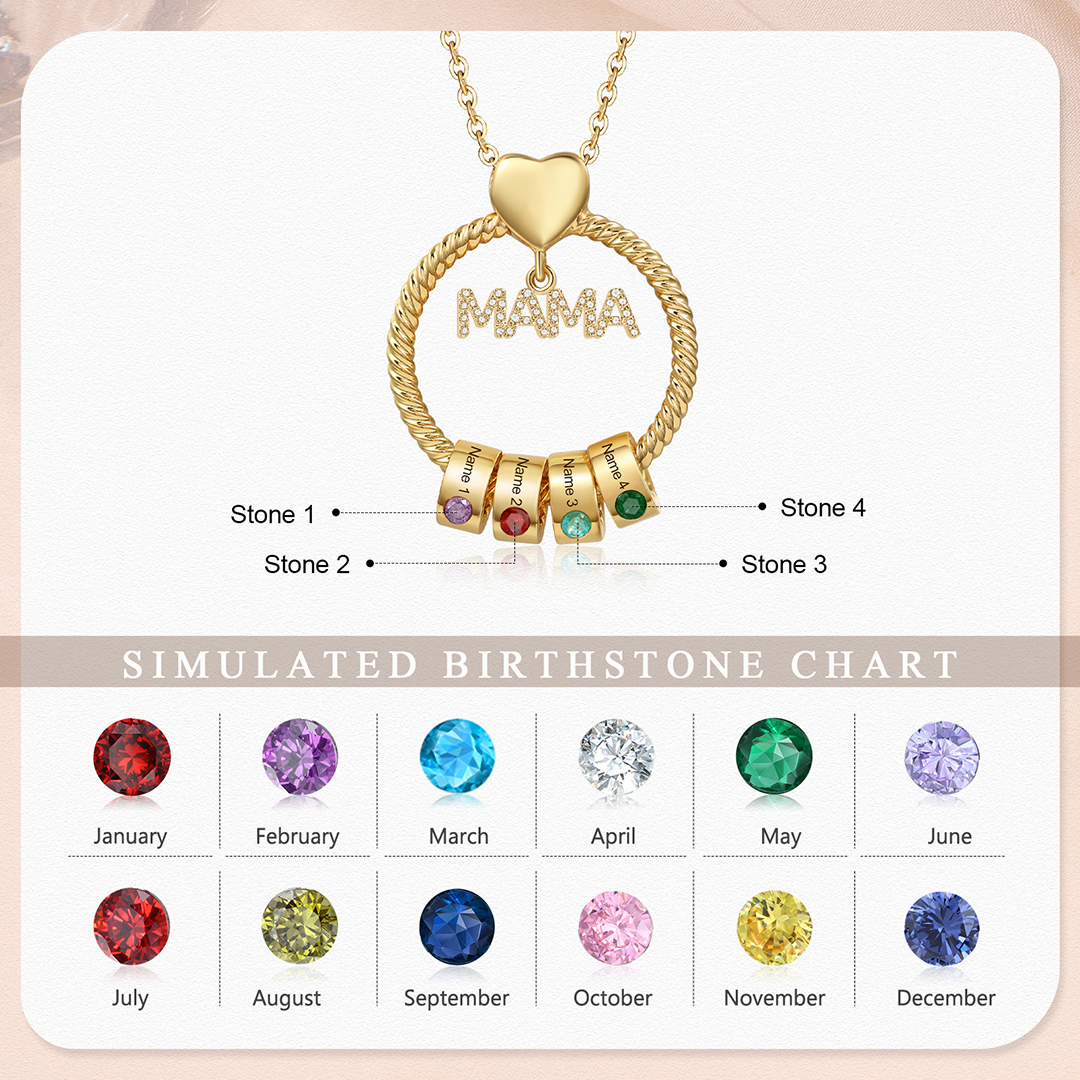 4 Names - Personalised Mama Circle Pendant Necklace Custom Names & Birthstones Necklace Mother's Day Gifts-Jessemade AU