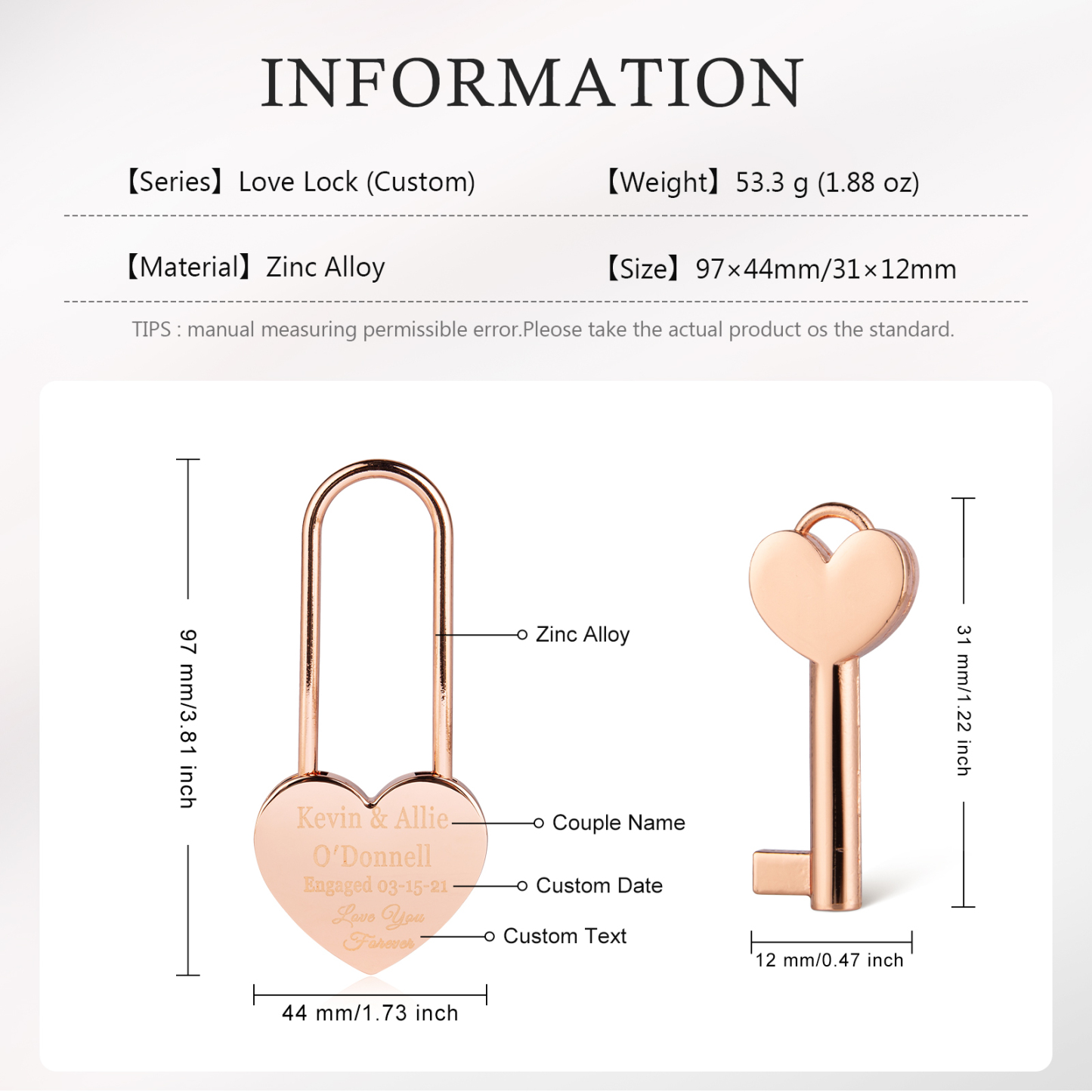 Personalised Heart Engraved Love Lock Custom Names Padlocks Gifts For Couple-Jessemade AU