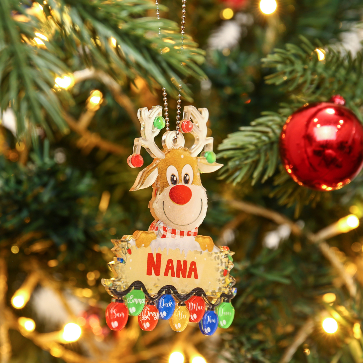 8 Names - Personalised Acrylic Christmas Reindeer Ornaments Customised Text & Name Xmas Pendant Gifts for Family-Jessemade AU