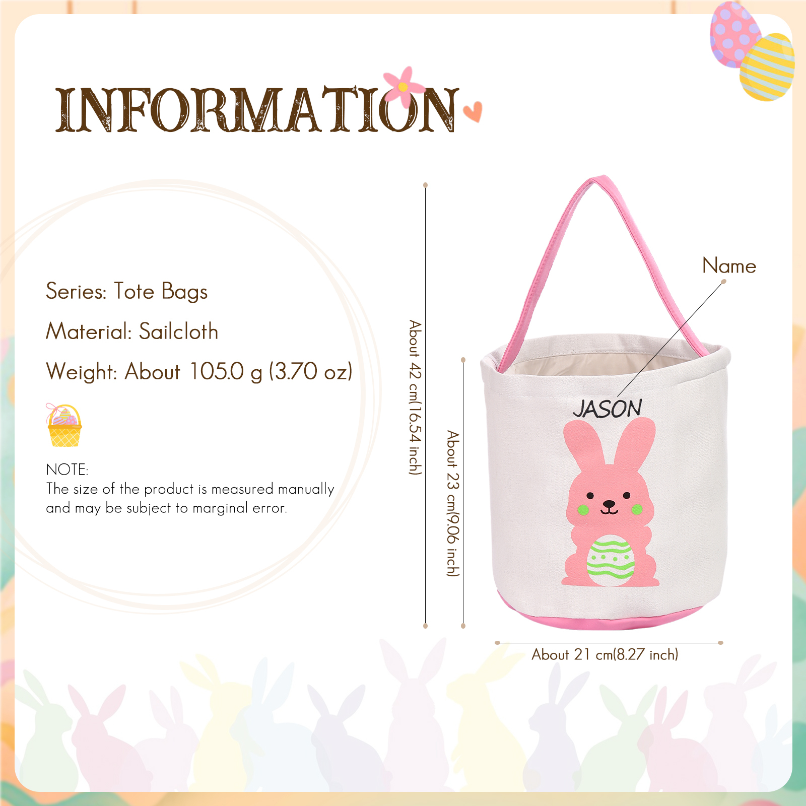 Personalised Bunny Tote Bag Custom Name Bunny Bucket Bag Easter Gifts-Jessemade AU