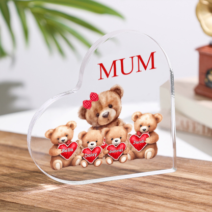 Personalised Acrylic Heart Keepsake Custom 2–9 Names Teddy Bear Ornaments Gifts for Grandma/Mum-Jessemade AU