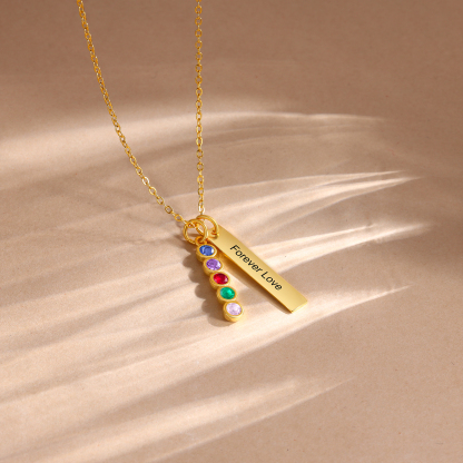 Personalised Bar Pendant Necklace Custom 5 Birthstones & 1 Text Necklace Birthday Gift for Her-Jessemade AU