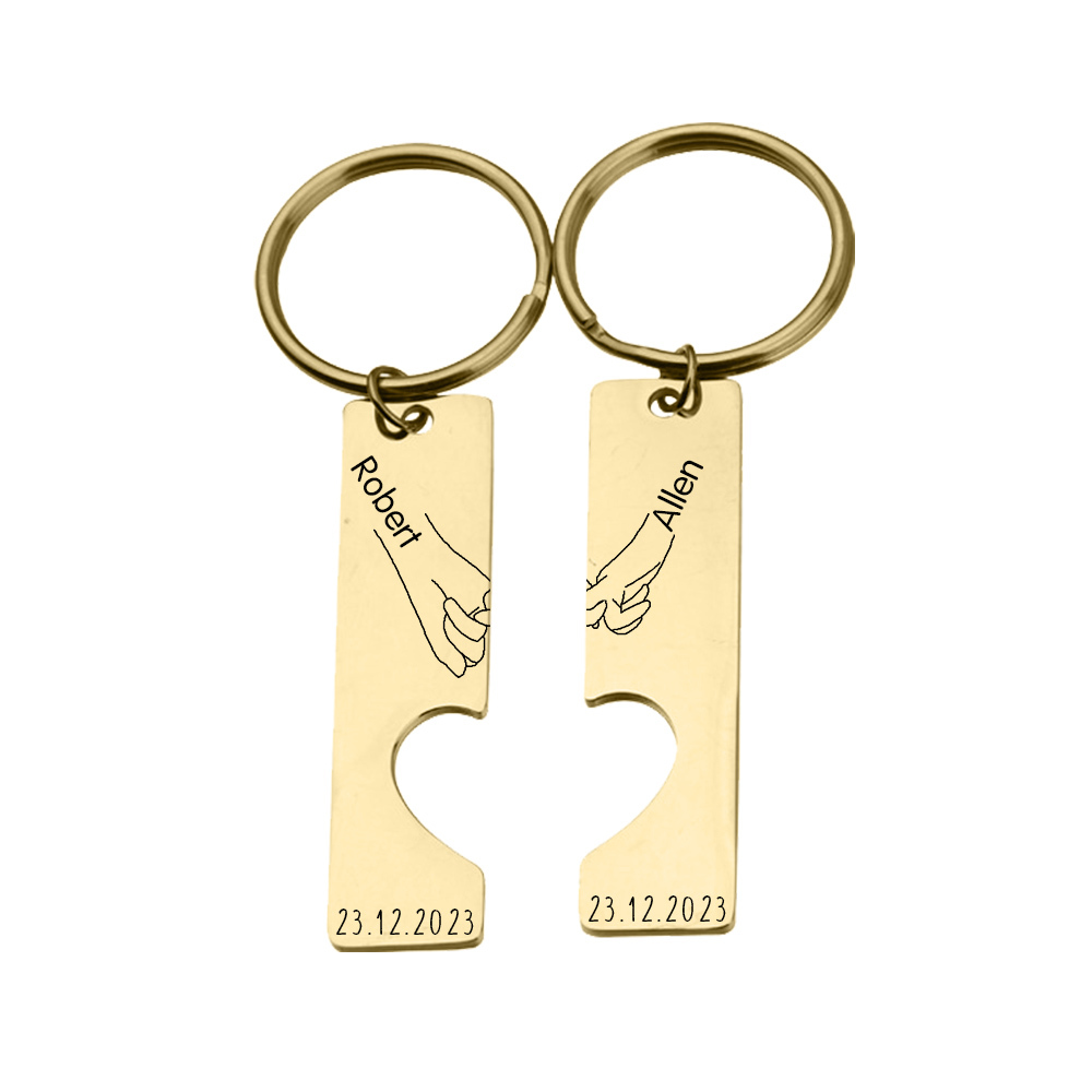Personalised Couple Pinky Promise Keychain Customised Names & Date Matching Couple Keyring Valentine's Day Gifts For Couples-Jessemade AU