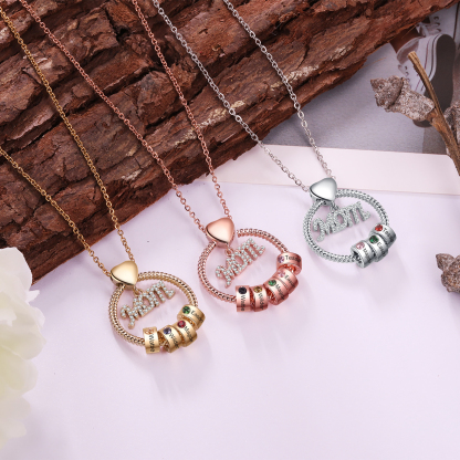 Personalised Necklace With 1 Birthstone Engraved Names Gift For Mother-Jessemade AU