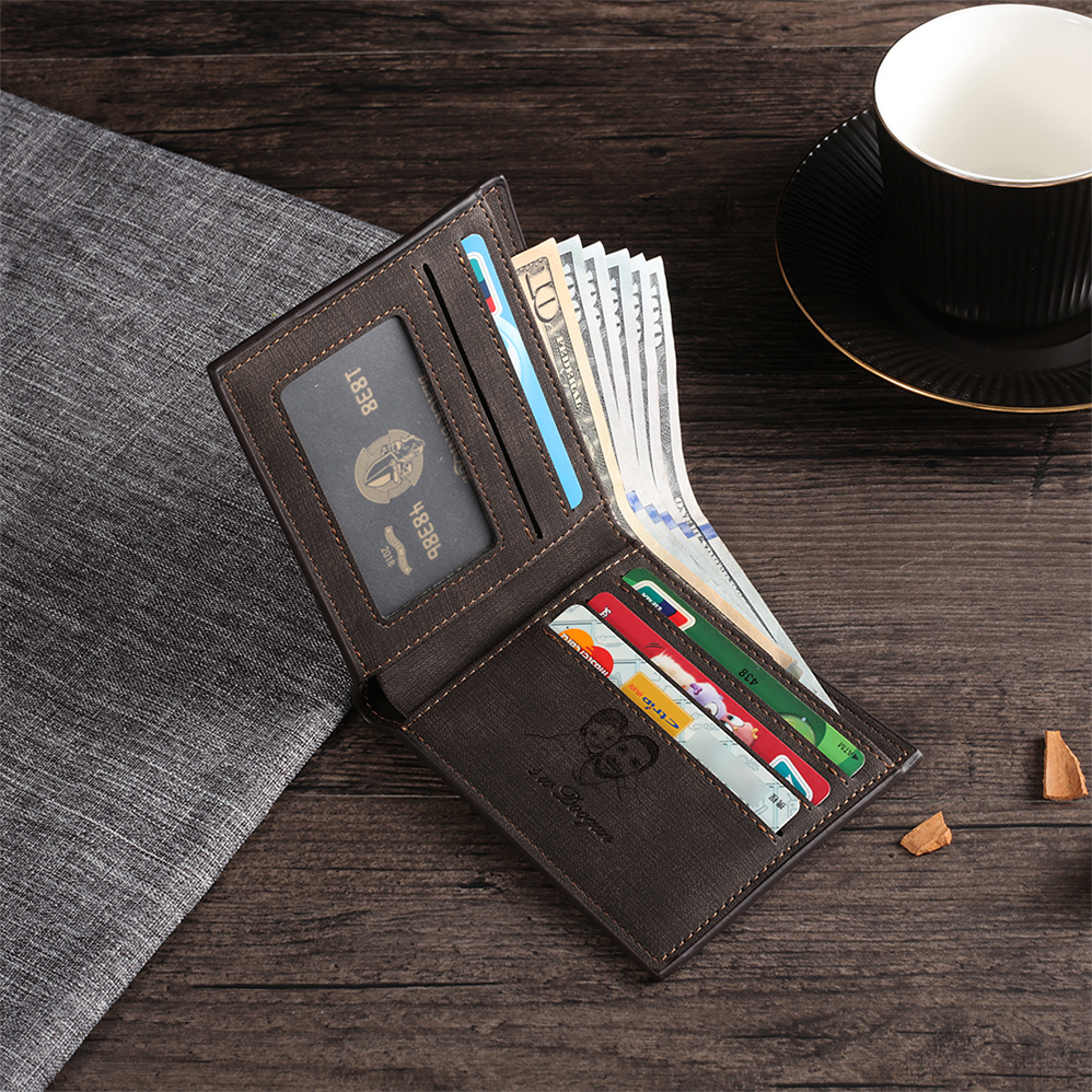 Personalised Letter & Name & Photo Billfold Wallet Custom Men's Leather Wallet Gifts for Him Dark Brown-Jessemade AU