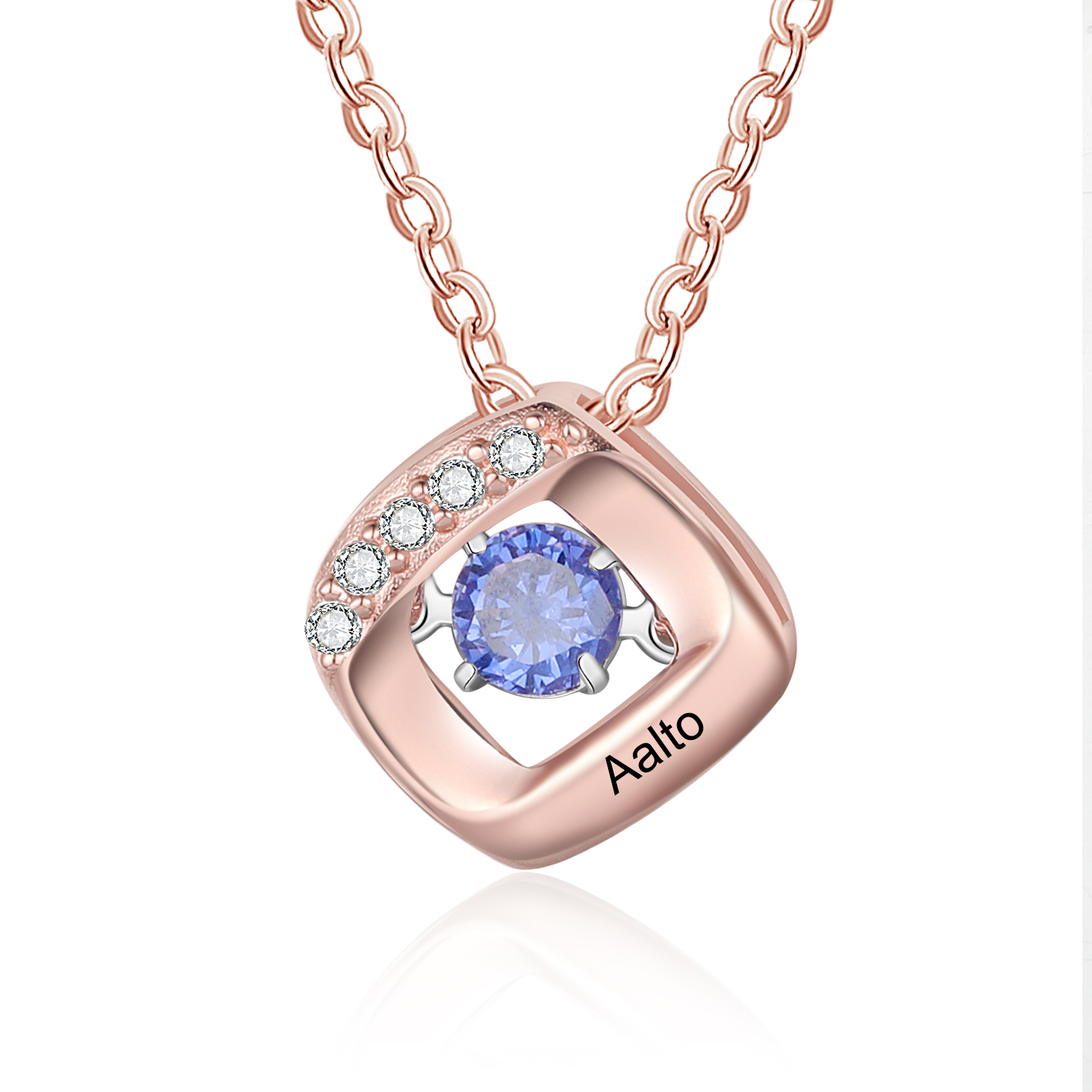 Custom Family Necklace with 1 Birthstone Engraving Names Dancing Stone Necklace-Jessemade AU