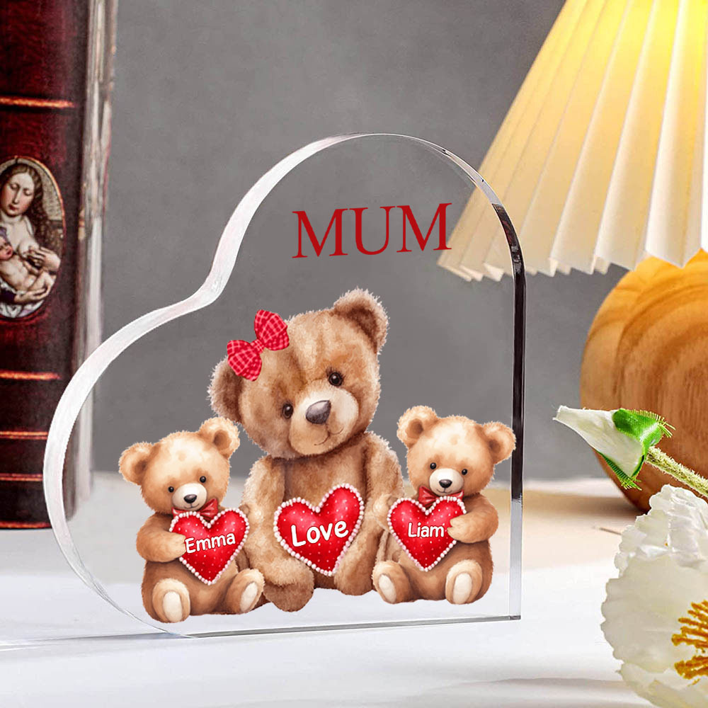 2 Names - Personalised Acrylic Heart Keepsake Custom Texts Teddy Bear Ornaments Gifts for Grandma/Mother-Jessemade AU
