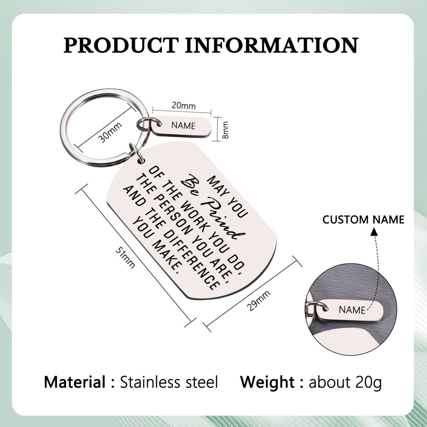 Personalised Stainless Steel Keychain Customised Name Keyring Gift for Kids/Friends - May You Be Proud Of The Work You Do-Jessemade AU