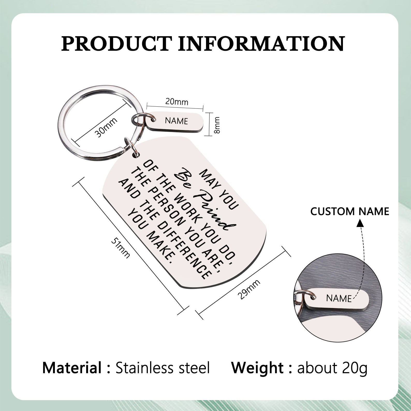 Personalised Stainless Steel Keychain Customised Name Keyring Gift for Kids/Friends - May You Be Proud Of The Work You Do-Jessemade AU