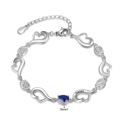 Personalised Heart Bracelet With 1 Birthstones Engraved Name Bracelet Gifts For Her-Jessemade AU