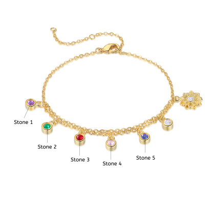 Personalised Women's Bracelet Custom 5 Birthstones Bracelet Gold Adjustable Bracelet Mother's Day Gift for Her-Jessemade AU