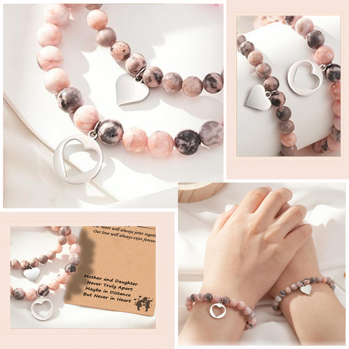 2 Pcs Bracelet Set Bear Pendant Adjustable Bracelets with Message Card Gifts for Her - Mother and Daughter Never Truly Apart-Jessemade AU