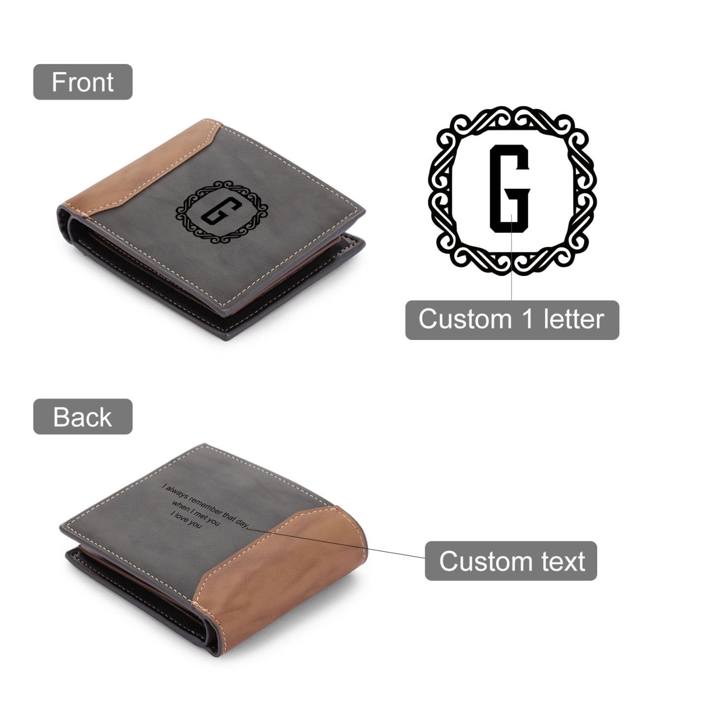 Personalised Leather Wallet Engraved Letter Short Purse Custom Folding Wallet Gifts For Women-Jessemade AU