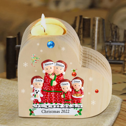 Christmas Family Candle Holder Wooden Custom 5 Names Heart Candlesticks Gifts For Family-Jessemade AU