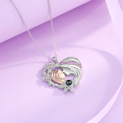 Mother and Daughter Heart Projection Necklace Custom Photo Flower Pendant Necklace for Her-Jessemade AU