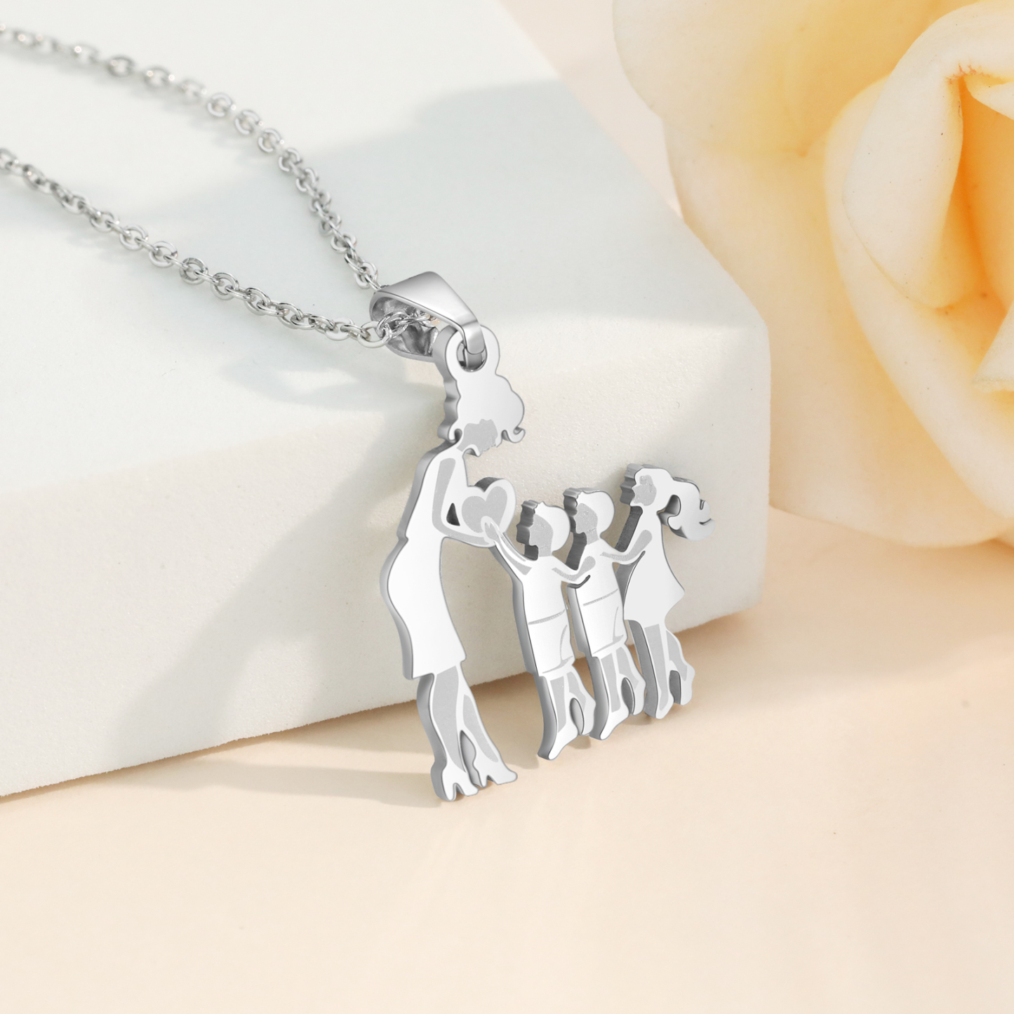 Women Necklace Mother & Daughter & 2 Sons Pendant Necklace Stainless Steel Mother's Day Gifts for Mum-Jessemade AU