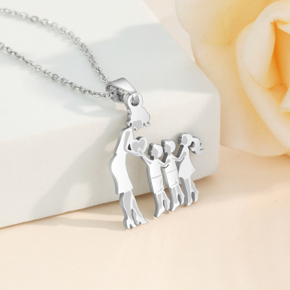 Women Necklace Mother & Daughter & 2 Sons Pendant Necklace Stainless Steel Mother's Day Gifts for Mum-Jessemade AU