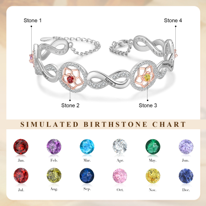 Personalised Women's Bracelet Custom 4 Birthstones & 4 Names Infinity Bracelet Birthday Gift for Her-Jessemade AU