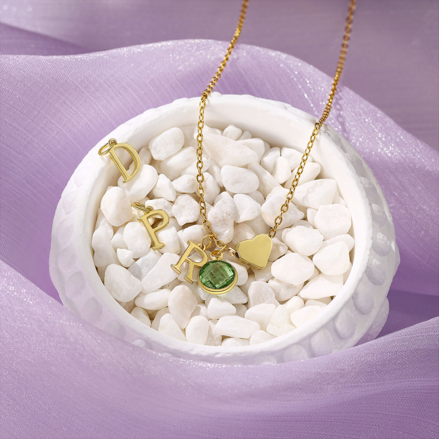 Personalised Heart Necklace Custom Birthstone and Initial Kid's Necklace-Jessemade AU