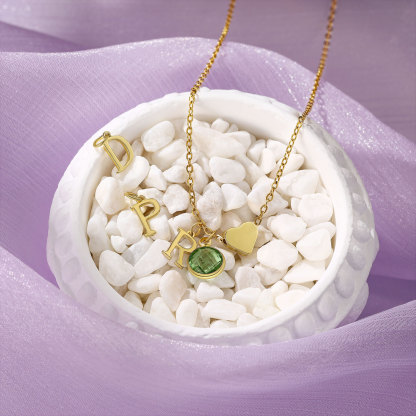 Back To School Personalised Heart Necklace Custom Birthstone and Initial Necklace-Jessemade AU