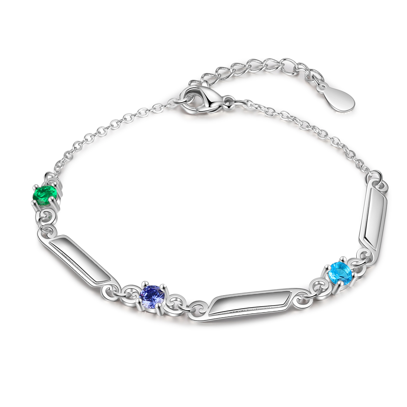 Personalised Family Name Bracelet With 3 Birthstones Engraved Names Gift For Her-Jessemade AU