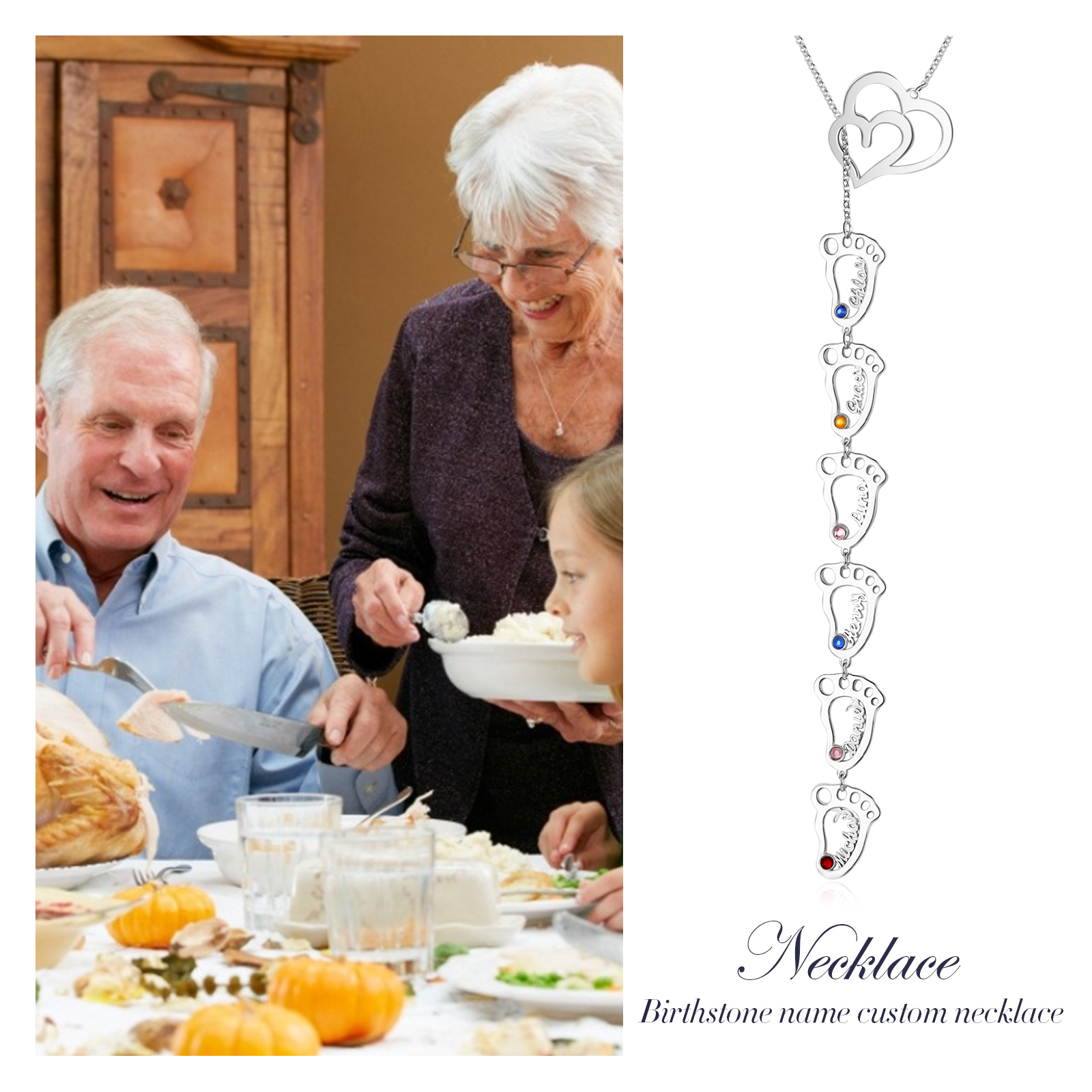 Personalised Baby Foot Necklace With Birthstones Custom 6 Names Necklace Gift For Mother-Jessemade AU