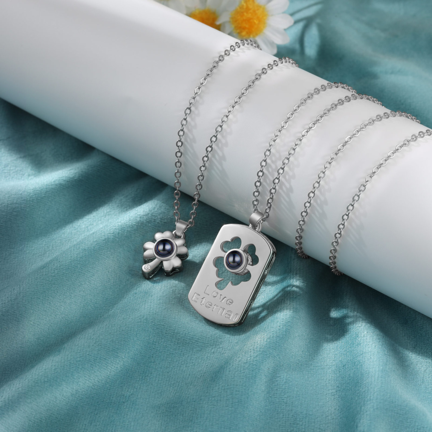 Couple Projection Necklace Set Four Leaf Clover Valentine's Day Gift Personalised Photo Necklace Creative Gift-Jessemade AU