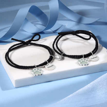 Personalised Couple Bracelets Engraved 2 Names Dog Paw Fluorescent Bracelet Magnetic Bracelet Gifts For Him/Her-Jessemade AU