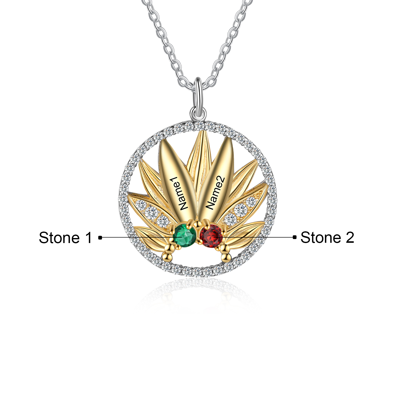 Personalised Sunflower Necklace With 2 Birthstones Engraved Names Necklace Gift For Women-Jessemade AU