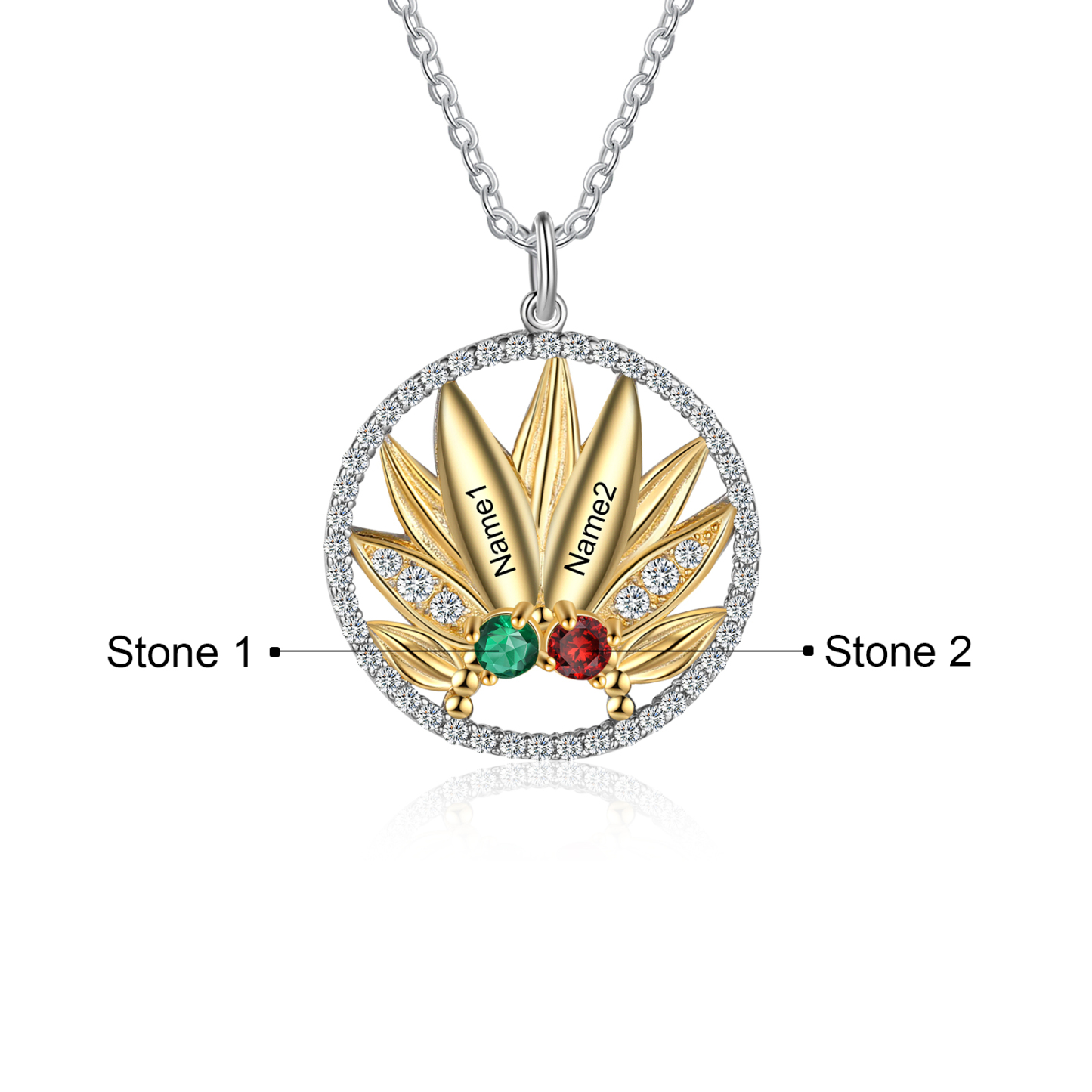 Personalised Sunflower Necklace With 2 Birthstones Engraved Names Necklace Gift For Women-Jessemade AU