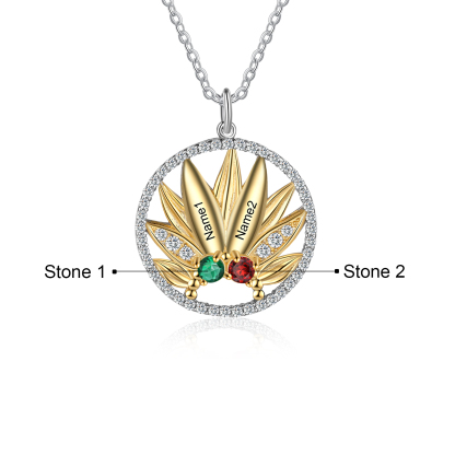 Personalised Sunflower Necklace With 2 Birthstones Engraved Names Necklace Gift For Women-Jessemade AU