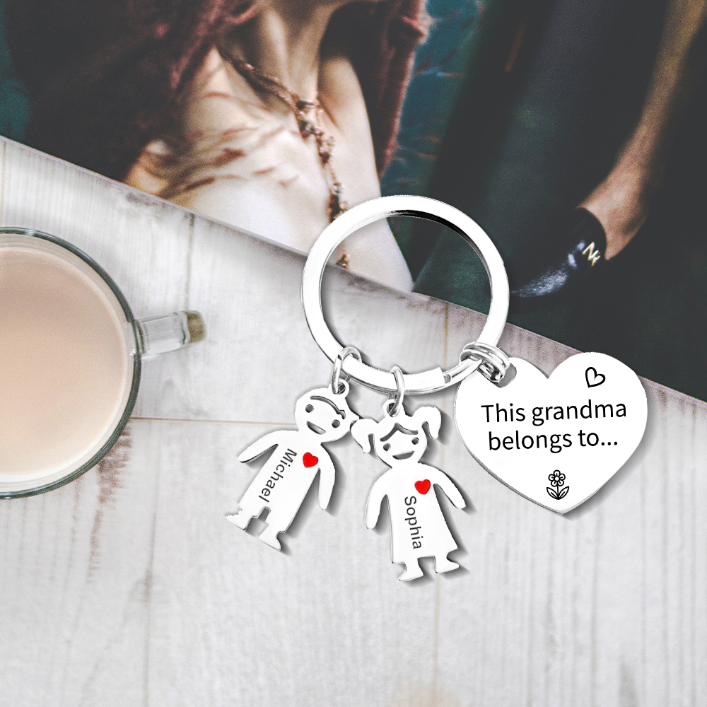 Personalised Keychain with Kid Charm Engraved 2 Names Family Keychain for Grandma-Jessemade AU