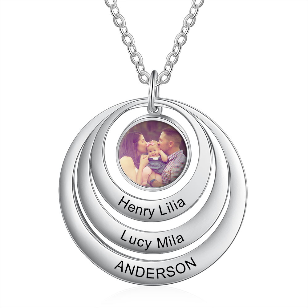 Personalised Family Circles Necklace Engraved 3 Names Photo Necklace Gifts for Her-Jessemade AU