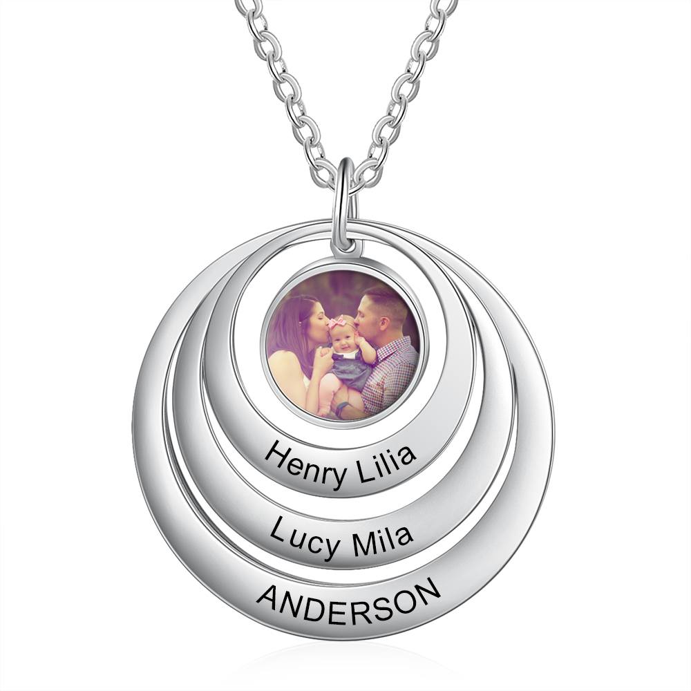 Personalised Family Circles Necklace Engraved 3 Names Photo Necklace Gifts for Her-Jessemade AU