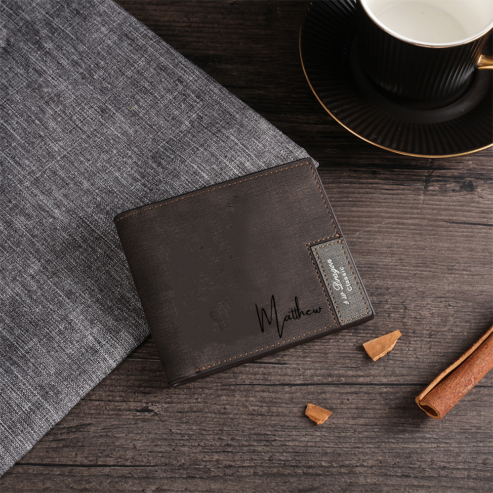 Personalised Name & Photo Billfold Wallet Custom Men's Leather Wallet Gifts for Him Dark Brown-Jessemade AU
