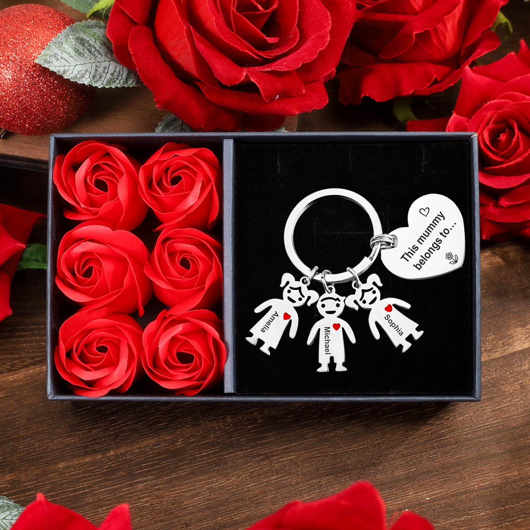 Personalised Heart Keychain With Engraved 3 Kid's Names Charms "This Mummy Belongs to" Mother's Day Gifts For Mum