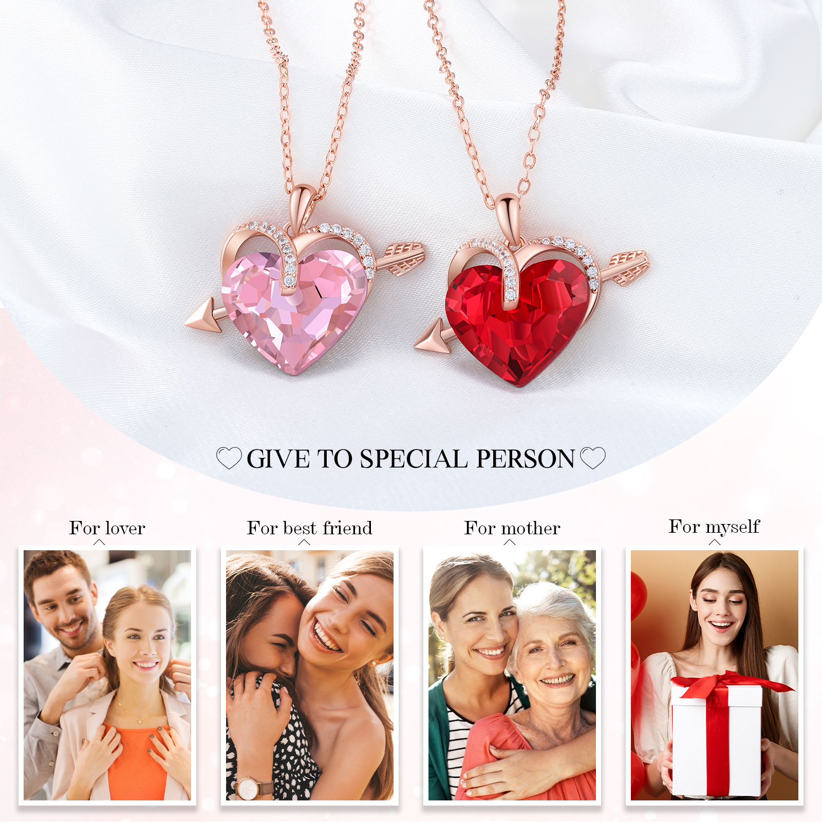 Heart-shaped Crystal Necklace Birthstone Necklace Gifts For Her-Jessemade AU