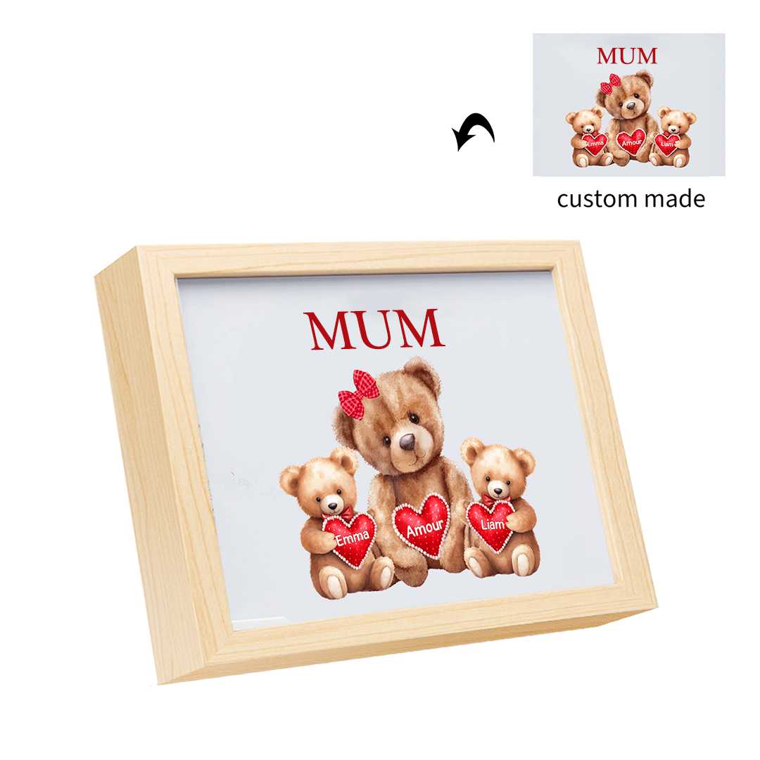 Personalised Frame Night Light Custom 1 Text  & 2 Names Teddy Bears Family Ornament Gifts for Mother/Grandma-Jessemade AU