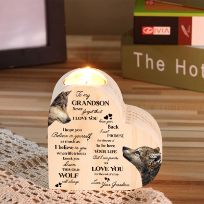 To My Grandson Wooden Heart Candle Holder "Never forget that I love you"-Jessemade AU