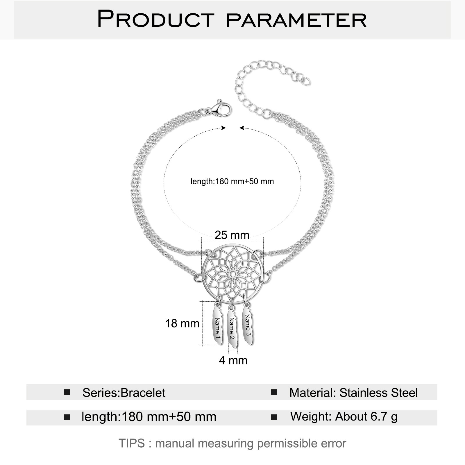 Personalised Dream Catcher 3 Names Bracelet For Ladies-Jessemade AU