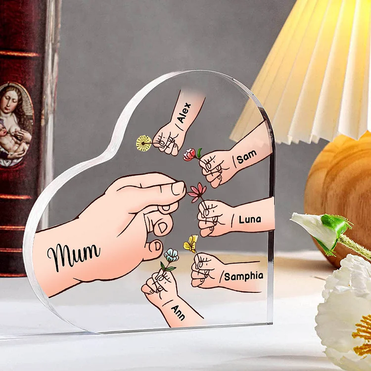 6 Names - Personalised Acrylic Heart Keepsake Handing Flowers to Mother Ornaments Gifts for Grandma/Mother-Jessemade AU