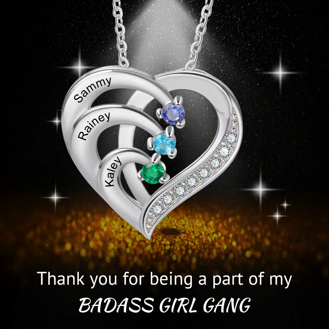 Personalised Mother Necklace 2 Stones Engraved 2 Names Birthstone Intertwined Heart Pendant Gifts for Her-Jessemade AU