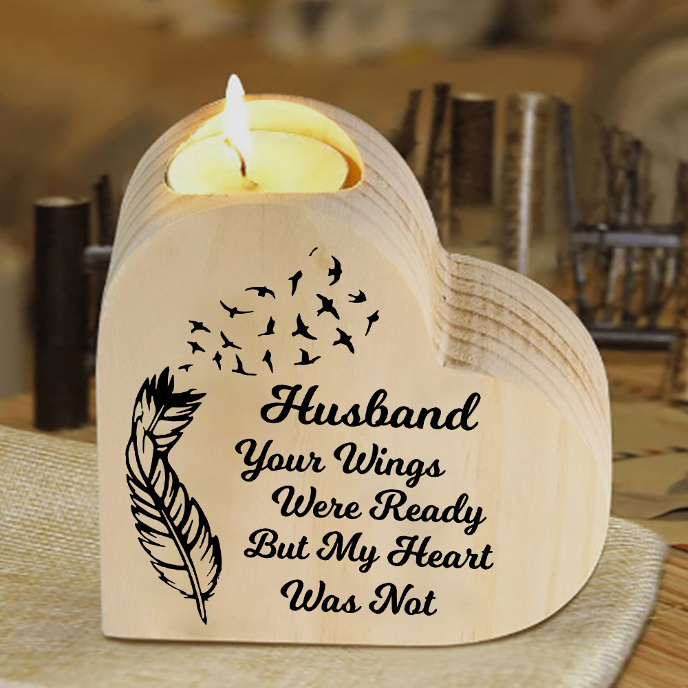 To My Husband Wooden Heart Candle Holder Memorial Candlesticks "Your Wings Were Ready"-Jessemade AU