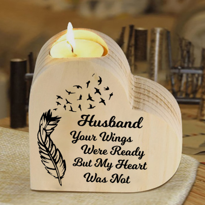 To My Husband Wooden Heart Candle Holder Memorial Candlesticks "Your Wings Were Ready"-Jessemade AU