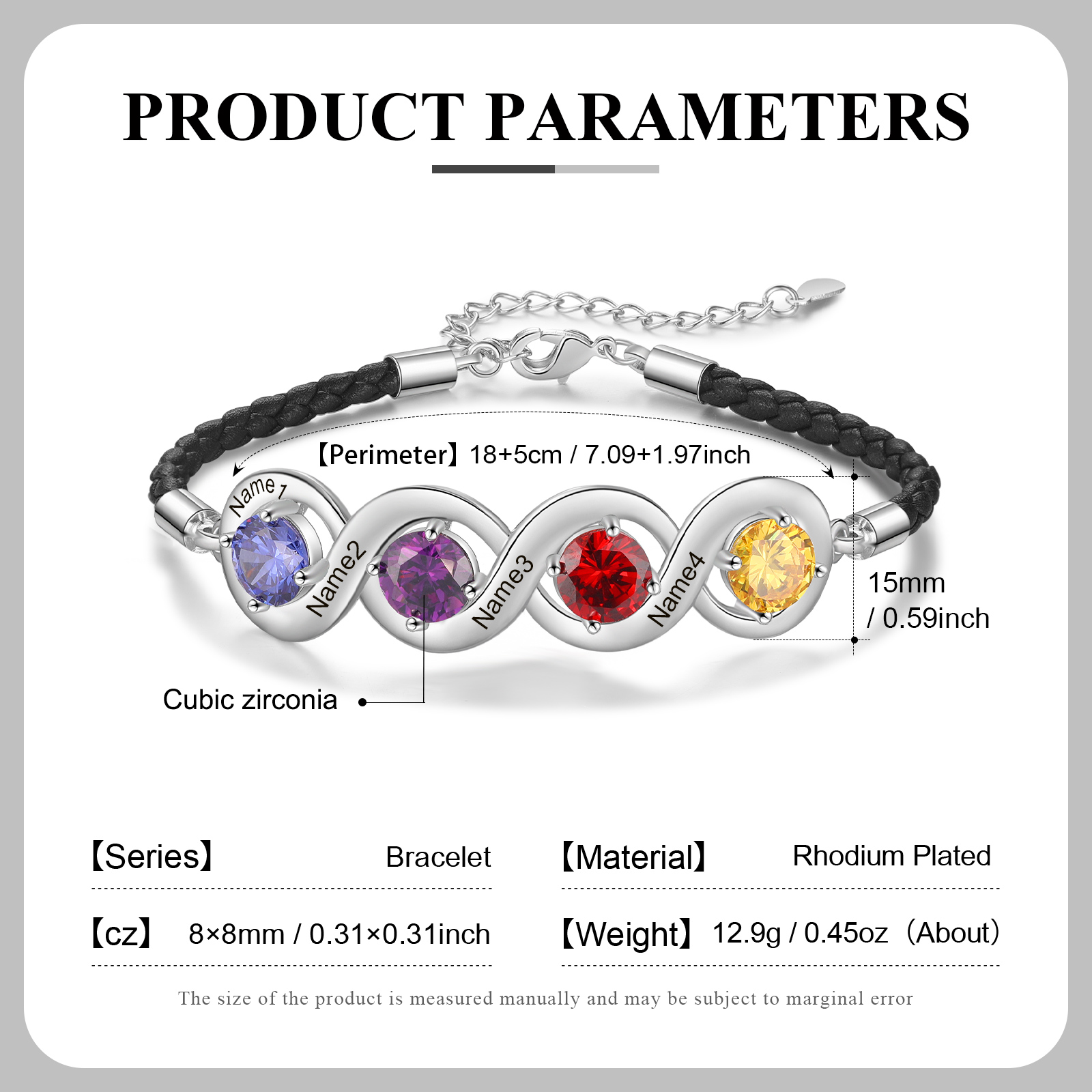 Personalised Infinity Bracelets Custom 4 Birthstones & 4 Names Adjustable Bracelet Gift for Her-Jessemade AU