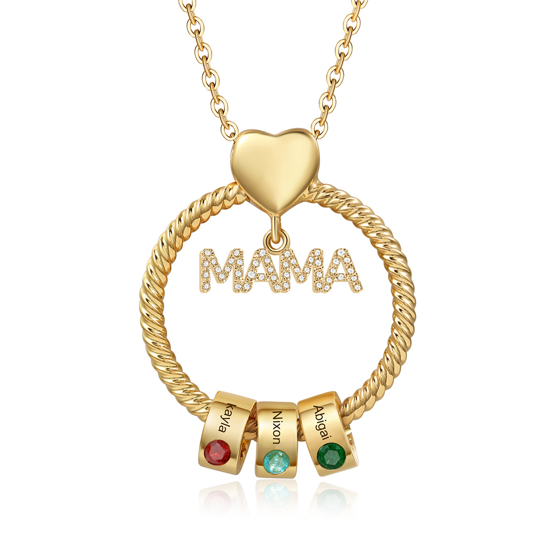 3 Names - Personalised Mama Circle Pendant Necklace Custom Names & Birthstones Necklace Mother's Day Gifts-Jessemade AU
