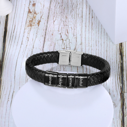 Black Personalised Men's 4 names Bracelet For Dad-Jessemade AU