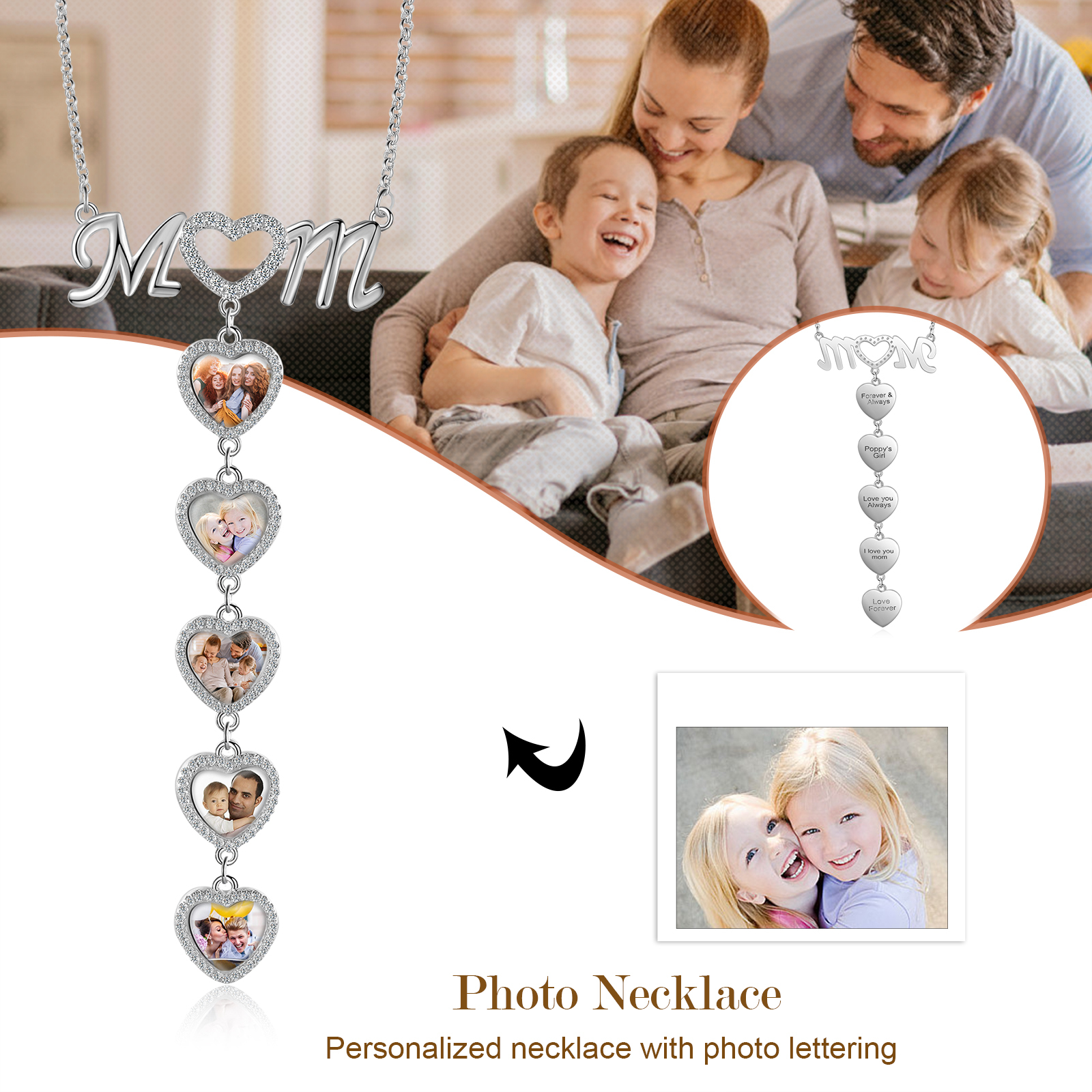 Mother's Day Gifts Personalised Mom Necklace Custom 5 Photos Heart Necklace for Mom-Jessemade AU